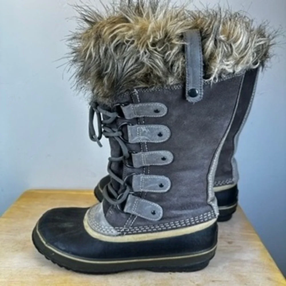 Sorel Joan of‎ Arctic Women's Waterproof Boot Size 9 Fur Lined Quarry Black Grey